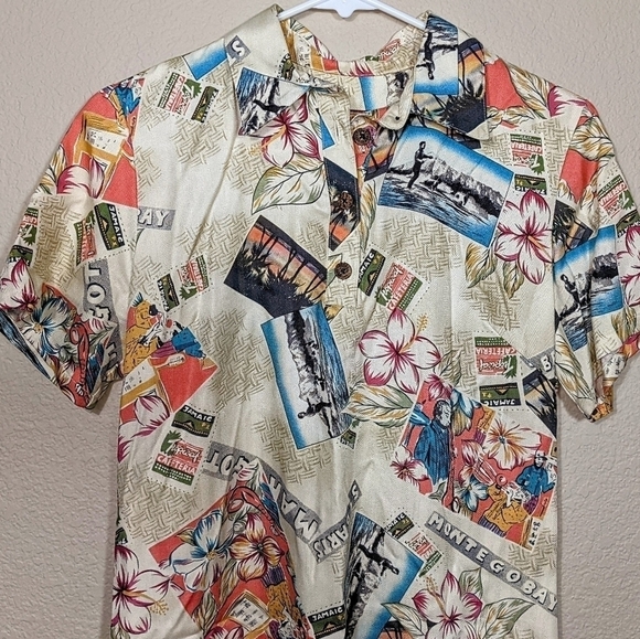 Caribbean Joe Jamaican Vacation Tropical Midi Short Sleeve Buttery Soft Dress - Picture 2 of 5